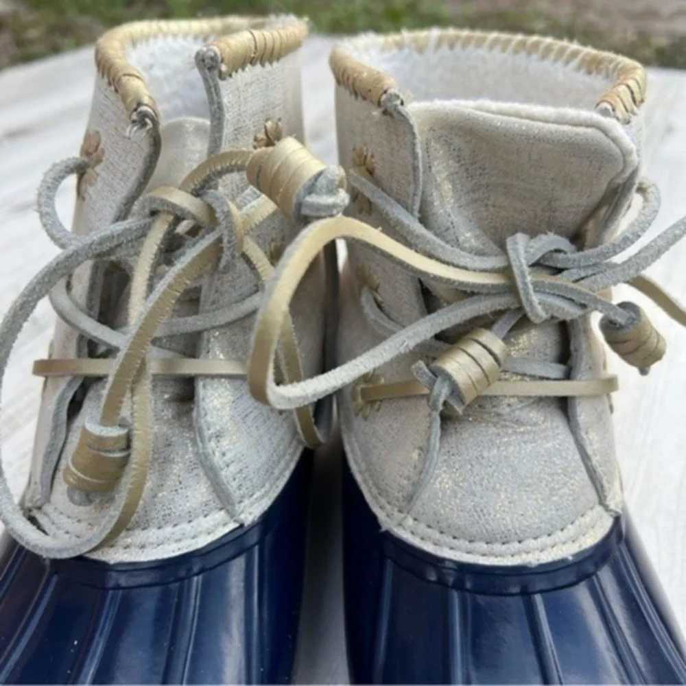 Jack Rogers‎ Boots Size 7 Womens Chloe Duck Outdoor Rain Gold Shimmer Blue